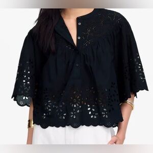 Madewell| Embroidered Shirred Henley Top